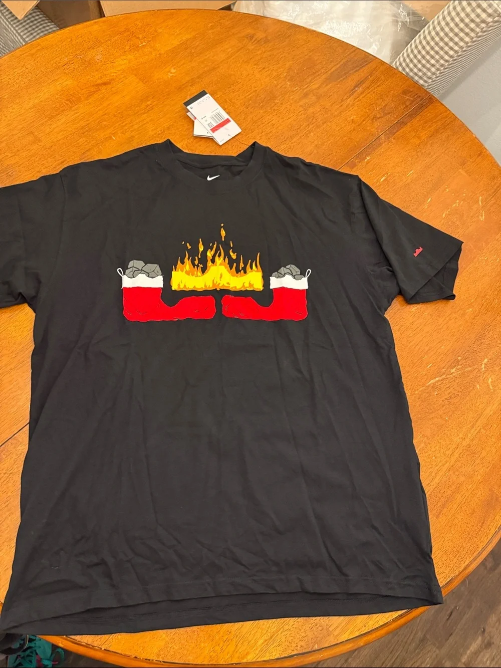 Nike Black Graphic Flame & Boot Short Sleeve Tee LeBron Christmas L Large
